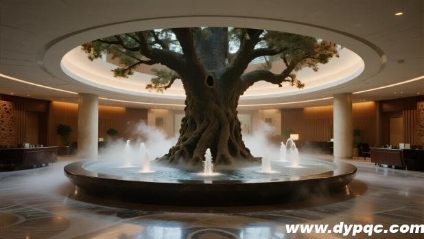 酒店室内树根涌泉水景