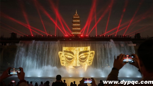 三星堆黄金面具水幕投影