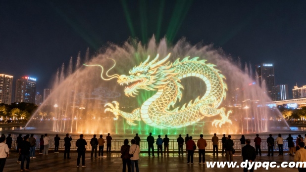 水幕激光投射着清晰的巨龙图案