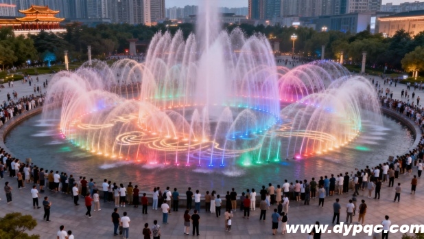 水舞随古典音乐摇曳形成优美的弧线