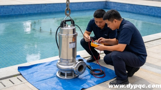 水泵安装前工程师正在检测绝缘电阻
