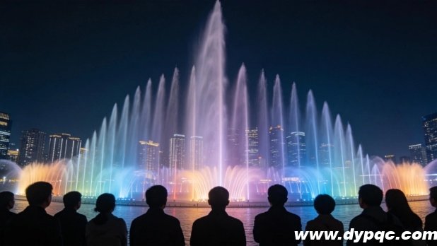 音乐喷泉水柱与彩色灯光同步变幻
