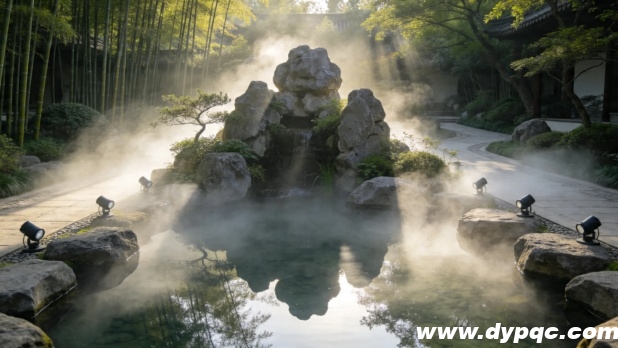 中式园林中的假山雾森景观