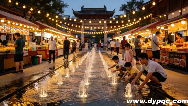 古镇街区的小型水景与烟火气
